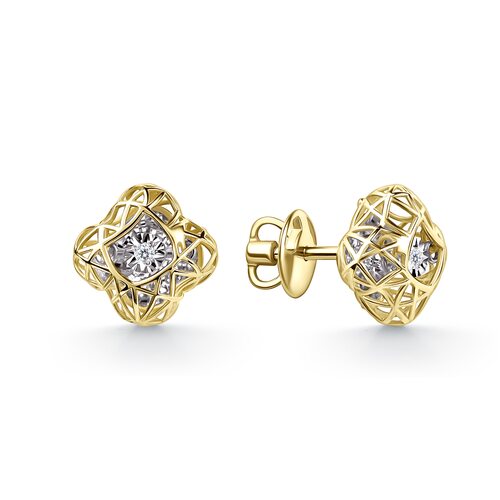 Пуссеты "Клевера" с танцующими бриллиантами из желтого золота 585 пробы