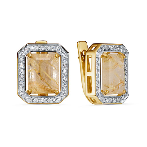 Серьги с кварцем и бриллиантами из золота 585 пробы