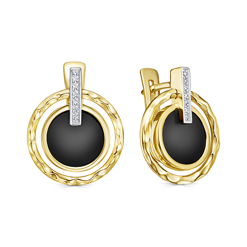 Серьги с агатом и бриллиантами из золота 585 пробы