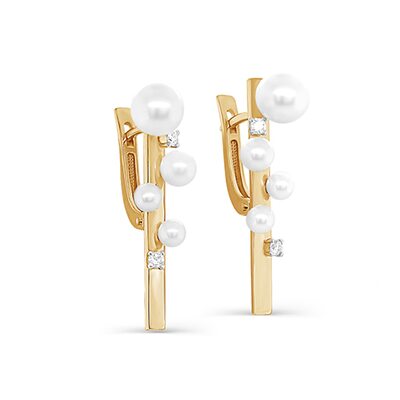 Серьги с жемчугом и бриллиантами из золота 585 пробы