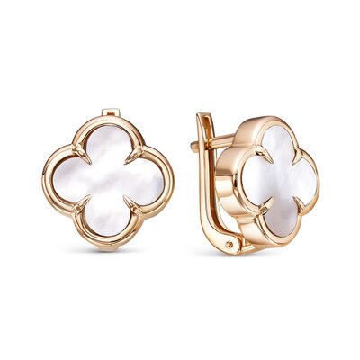 Серьги "Клевер" с перламутром из золота 585 пробы