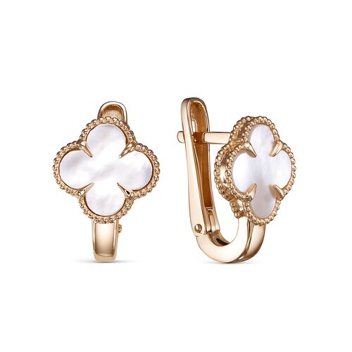 Серьги "Клевер" с перламутром из золота 585 пробы