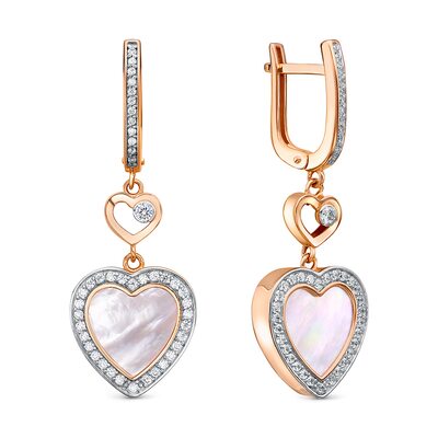 Серьги с перламутром и фианитами из золота 585 пробы