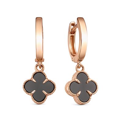 Серьги "Клевер" с ониксом из золота 585 пробы