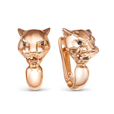 Серьги "Пантера" с фианитами из золота 585 пробы