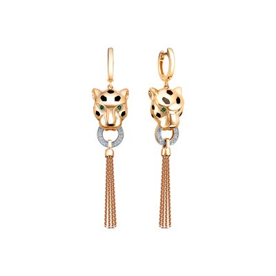 Серьги "Пантера" с фианитами из золота 585 пробы