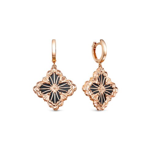 Серьги "Цветы" с ониксом из золота 585 пробы