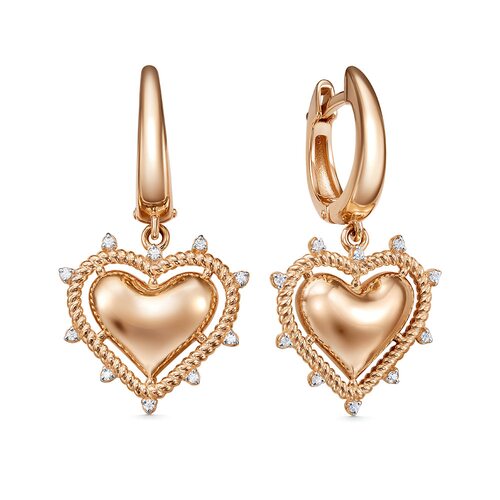 Серьги "Сердце" с фианитами из золота 585 пробы
