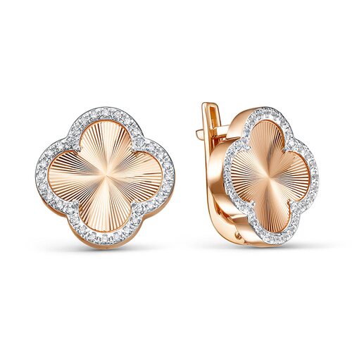 Серьги "Клевера" с фианитами из золота 585 пробы