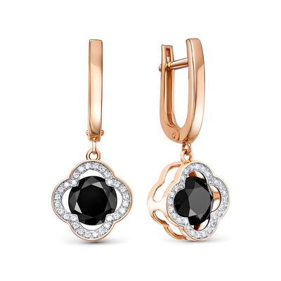 Серьги "Клевера" с фианитами из золота 585 пробы