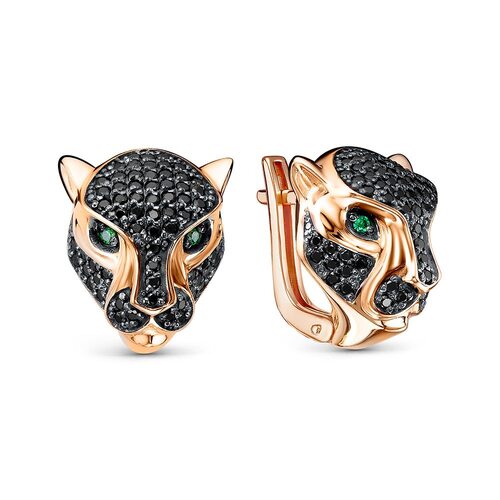 Серьги "Пантеры" с фианитами из золота 585 пробы