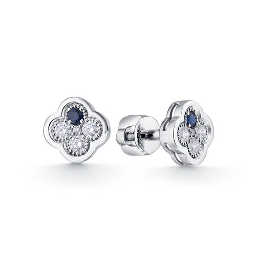 Серьги "Клевера" с сапфирами и бриллиантами из белого золота 585 пробы