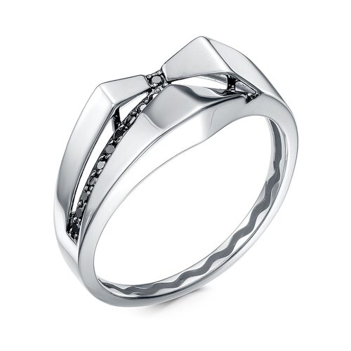 Кольцо с черными бриллиантами из белого золота 585 пробы