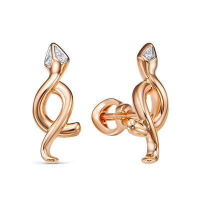 Серьги "Змеи" с бриллиантами из золота 585 пробы