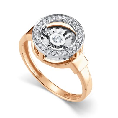 Кольцо с танцующими бриллиантами из золота 585 пробы