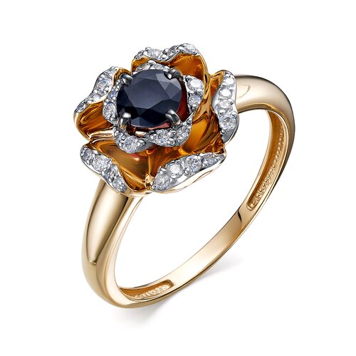 Кольцо "Роза" с сапфиром и бриллиантами из золота 585 пробы