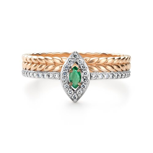 Кольцо с изумрудом и бриллиантами из золота 585 пробы