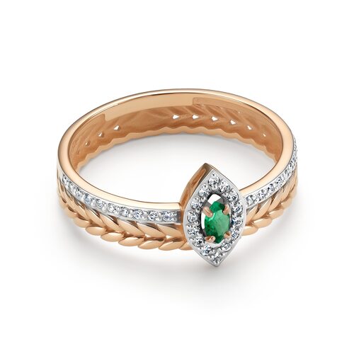 Кольцо с изумрудом и бриллиантами из золота 585 пробы