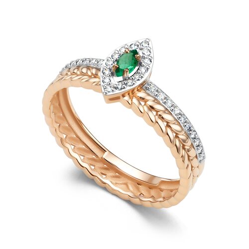 Кольцо с изумрудом и бриллиантами из золота 585 пробы