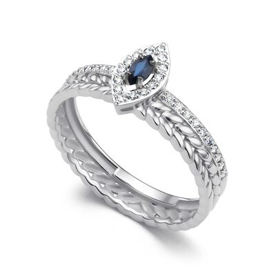 Кольцо с сапфиром и бриллиантами из белого золота 585 пробы