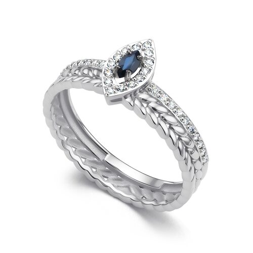 Кольцо с сапфиром и бриллиантами из белого золота 585 пробы