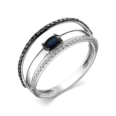 Кольцо с сапфиром и бриллиантами из белого золота 585 пробы