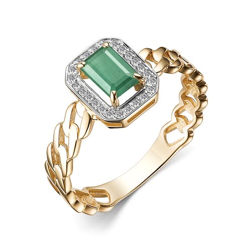 Кольцо с изумрудом и бриллиантами из золота 585 пробы