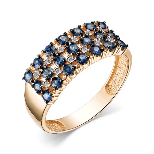 Кольцо с сапфирами и бриллиантами из золота 585 пробы