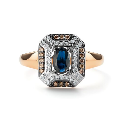 Кольцо с сапфиром и бриллиантами из золота 585 пробы