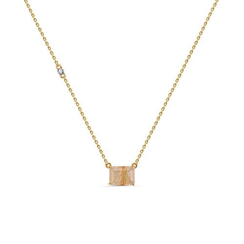 Колье с кварцем и бриллиантом из желтого золота 585 пробы