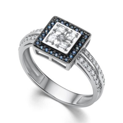 Кольцо с бриллиантами и сапфирами из белого золота 585 пробы