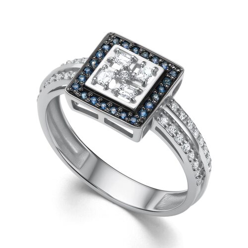 Кольцо с бриллиантами и сапфирами из белого золота 585 пробы