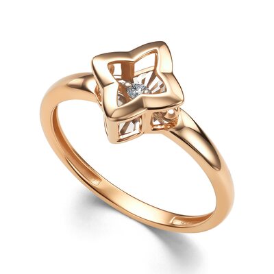 Кольцо "Цветок" с танцующим бриллиантом из золота 585 пробы