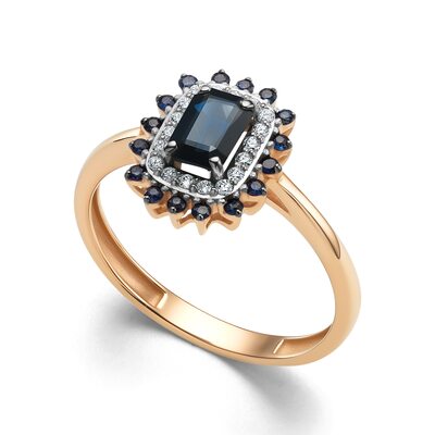 Кольцо с сапфирами и бриллиантами из золота 585 пробы