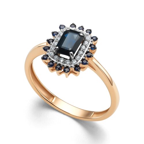 Кольцо с сапфирами и бриллиантами из золота 585 пробы