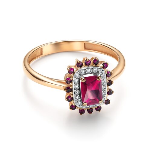Кольцо с рубином и бриллиантами из золота 585 пробы