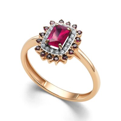 Кольцо с рубином и бриллиантами из золота 585 пробы