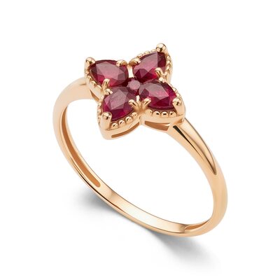 Кольцо "Цветок" с рубинами из золота 585 пробы