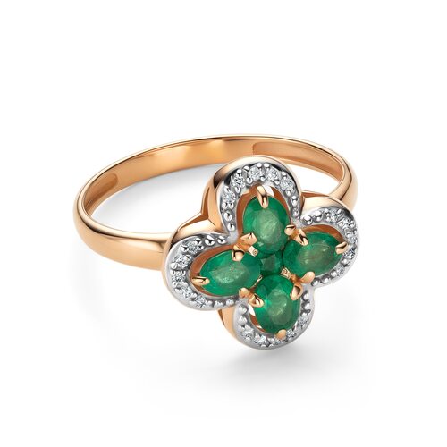 Кольцо "Клевер" с изумрудами  и бриллиантами из золота 585 пробы