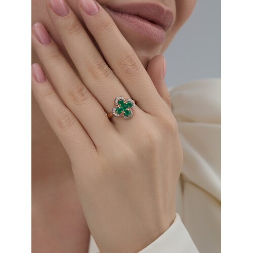 Кольцо "Клевер" с изумрудами  и бриллиантами из золота 585 пробы