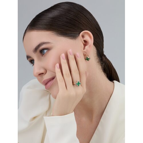 Кольцо "Клевер" с изумрудами  и бриллиантами из золота 585 пробы