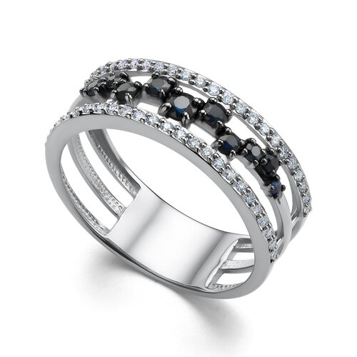 Кольцо с сапфирами и бриллиантами из белого золота 585 пробы