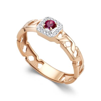 Кольцо с рубином и бриллиантами из золота 585 пробы
