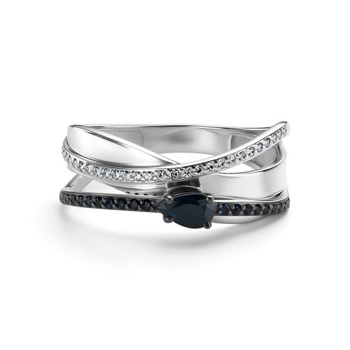 Кольцо с сапфирами и бриллиантами из белого золота 585 пробы