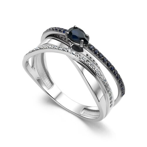 Кольцо с сапфирами и бриллиантами из белого золота 585 пробы