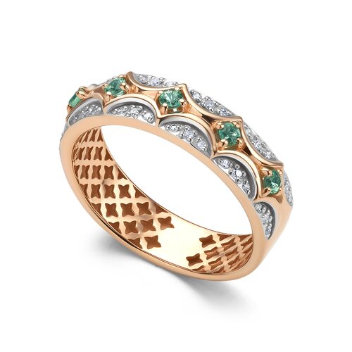 Кольцо с бриллиантами и изумрудами из золота 585 пробы