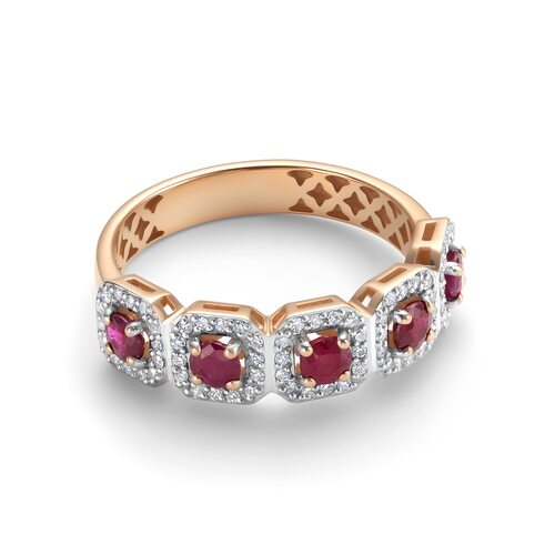 Кольцо с рубинами и бриллиантами из золота 585 пробы