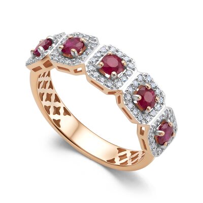 Кольцо с рубинами и бриллиантами из золота 585 пробы