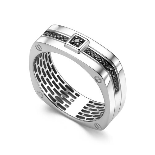 Кольцо с черными бриллиантами из белого золота 585 пробы