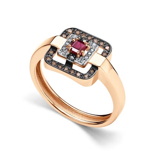 Кольцо с рубином и бриллиантами из золота 585 пробы